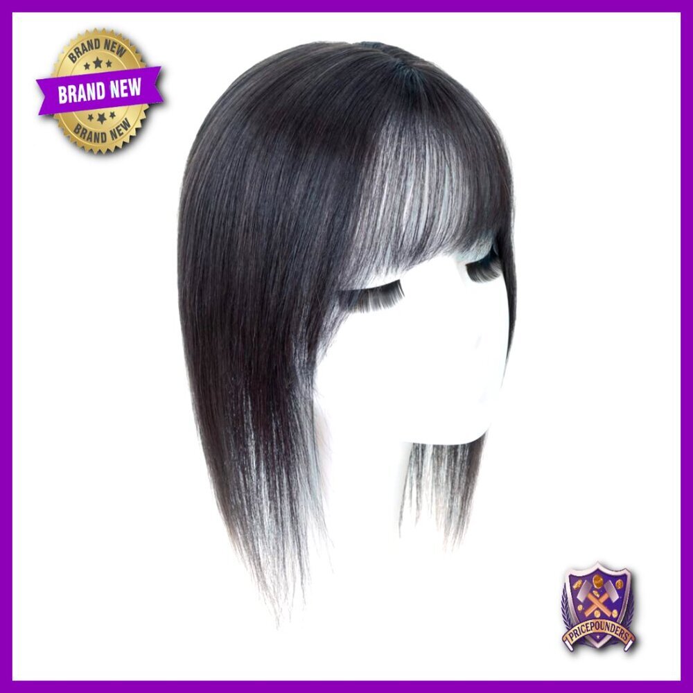 Human Hair Topper with Wispy Fringe Straight Clip-in Hairpiece Elegant